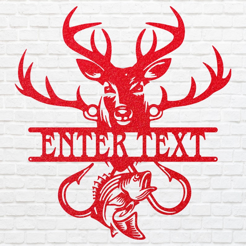 Custom Fish and Deer Front Door Sign, Outdoor Metal Sign