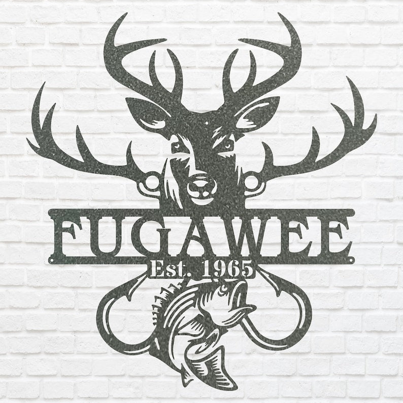 Custom Fish and Deer Metal Sign, Metal Wall Art