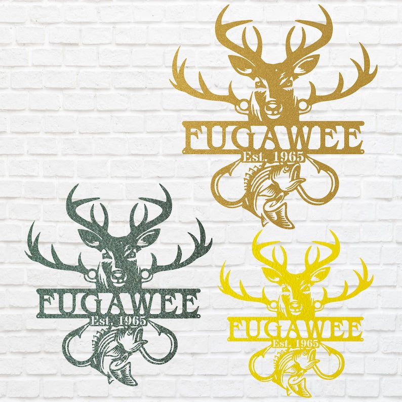 Custom Fish and Deer Metal Sign, Metal Wall Art