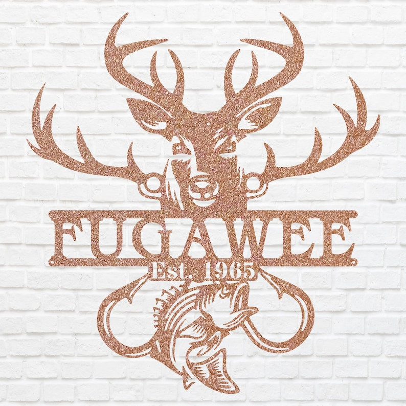 Custom Fish and Deer Metal Sign, Metal Wall Art
