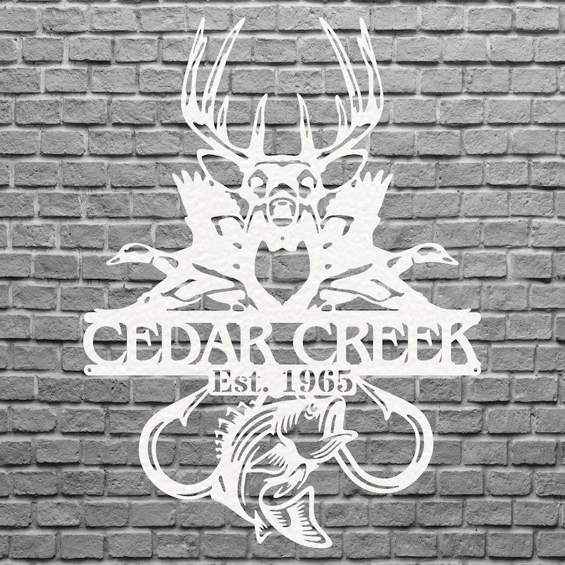 Personalized Fish and Deer Metal Wall Art, Duck Sign
