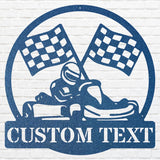 Go Kart Racing Metal Sign, Round Black Metal Wall Art
