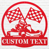 Go Kart Racing Metal Sign, Round Black Metal Wall Art