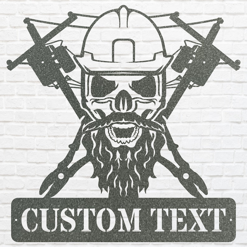 Custom Lineman Name Sign, Skull Metal Wall Art