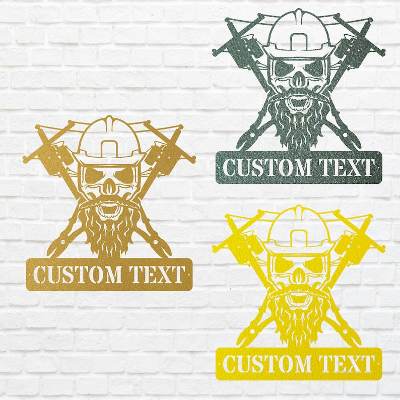 Custom Lineman Name Sign, Skull Metal Wall Art