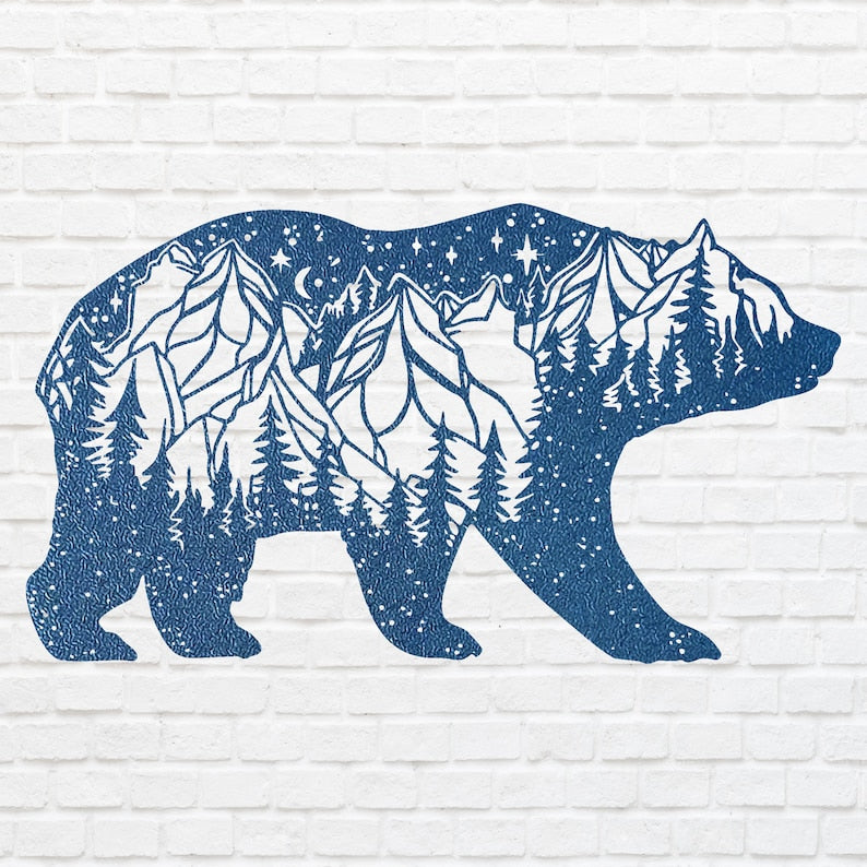 Mountain Bear Metal Wall Art, Personalized Outdoor Signs