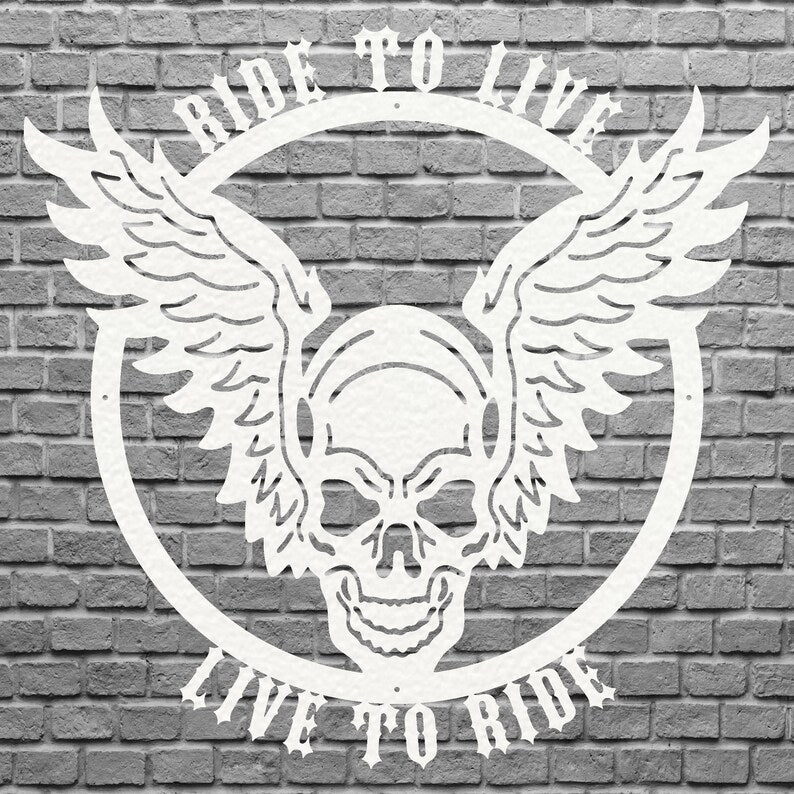 Live to Ride, Ride to Live, Skull Metal Wall Art, Biker Skull Wall Decor, Bike Lover Wall Art, Boy Room Decor, Garage Decor