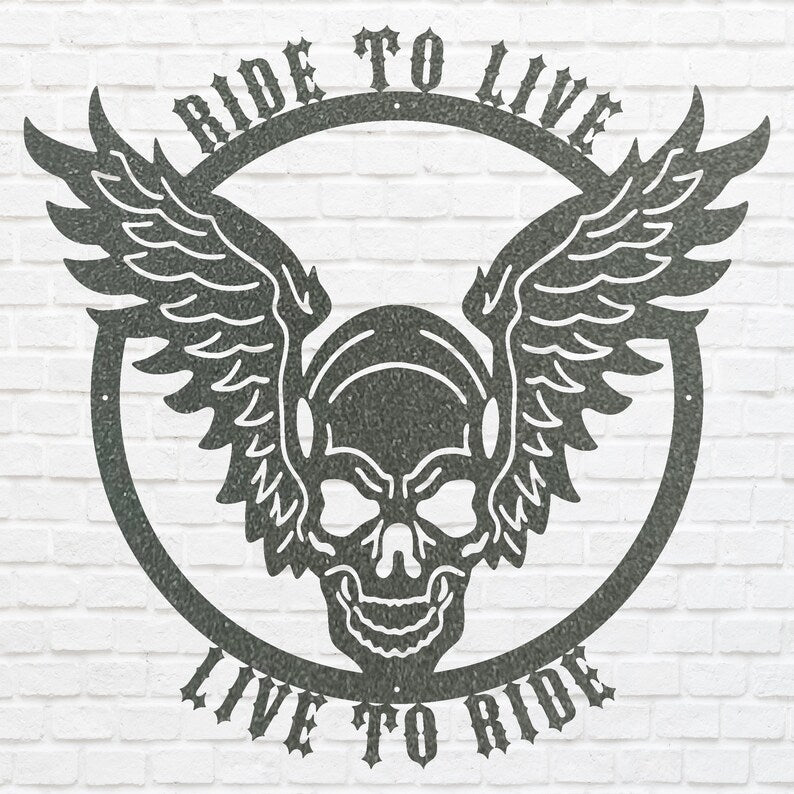 Live to Ride, Ride to Live, Skull Metal Wall Art, Biker Skull Wall Decor, Bike Lover Wall Art, Boy Room Decor, Garage Decor