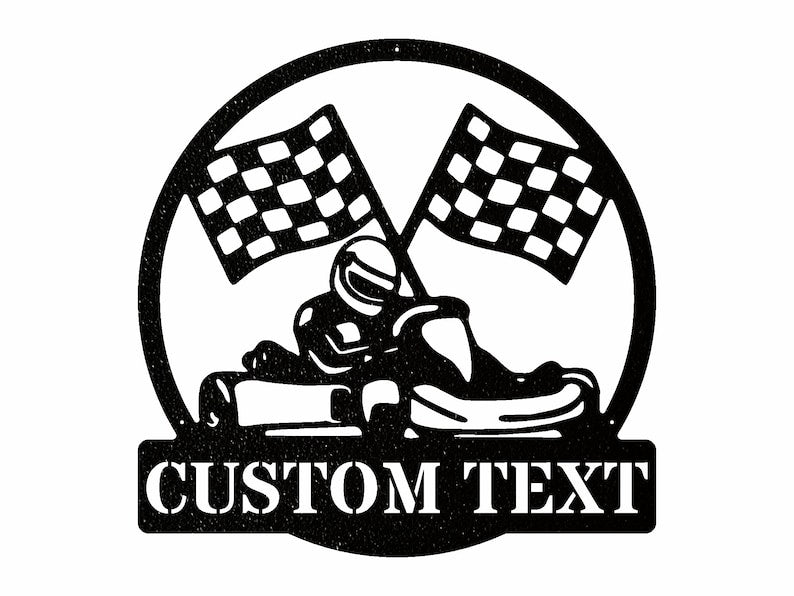 Go Kart Racing Metal Sign, Round Black Metal Wall Art