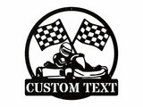 Go Kart Racing Metal Sign, Round Black Metal Wall Art