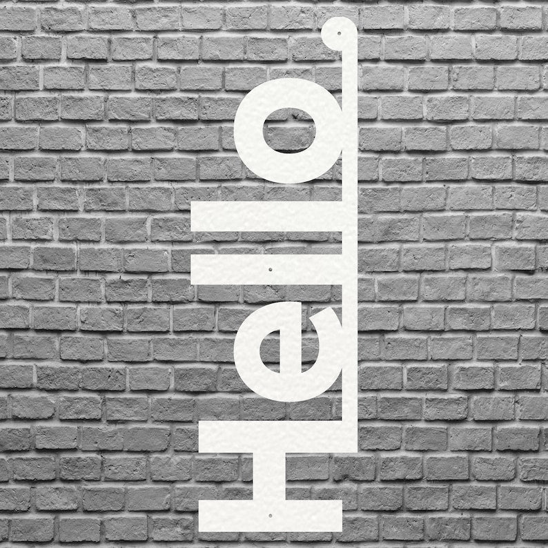 Vertical Hello Sign Metal Wall Art, Front Door Sign