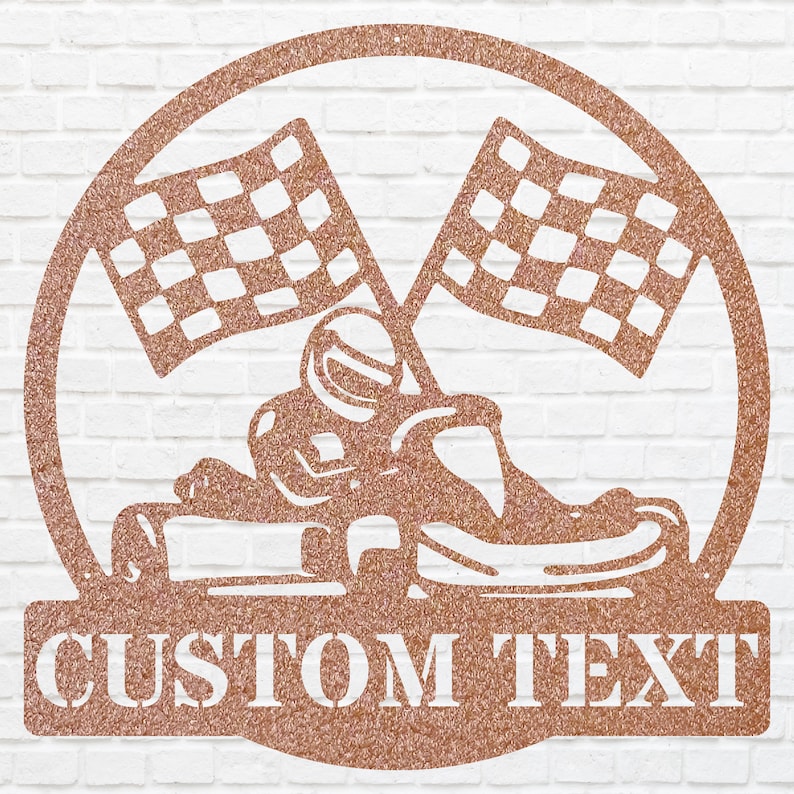 Go Kart Racing Metal Sign, Round Black Metal Wall Art