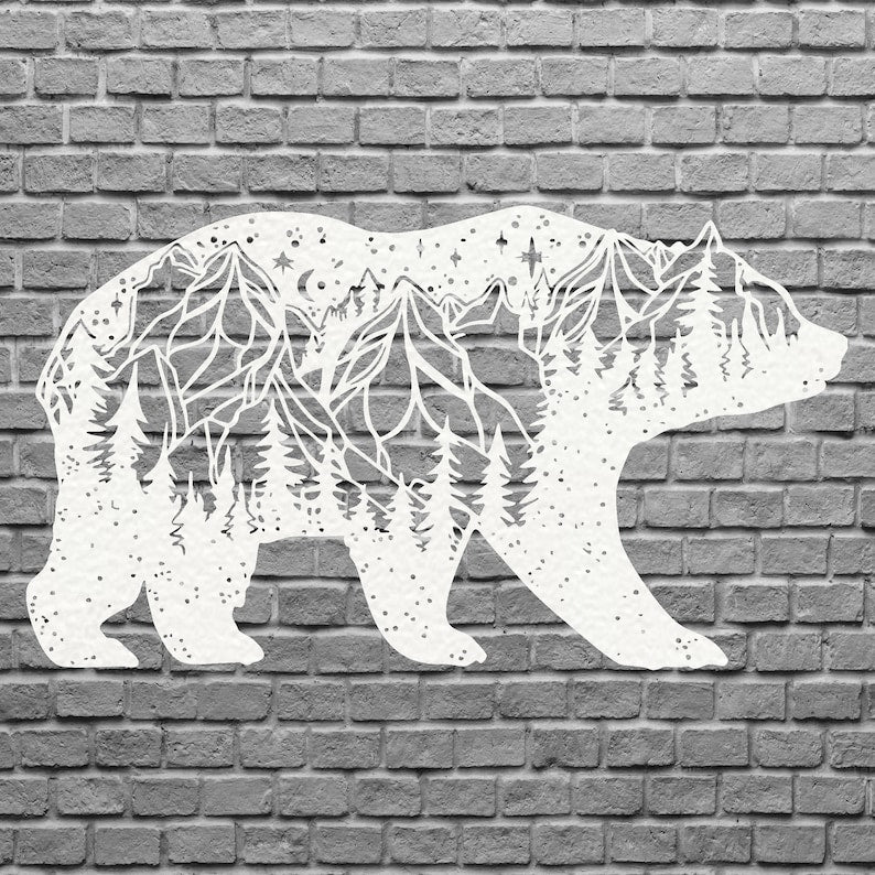 Mountain Bear Metal Wall Art, Personalized Outdoor Signs