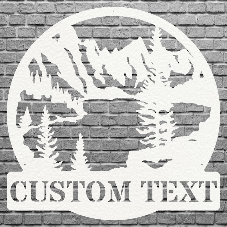 Mountain Lake Sign Custom Metal Wall Art, Mountain Metal Art
