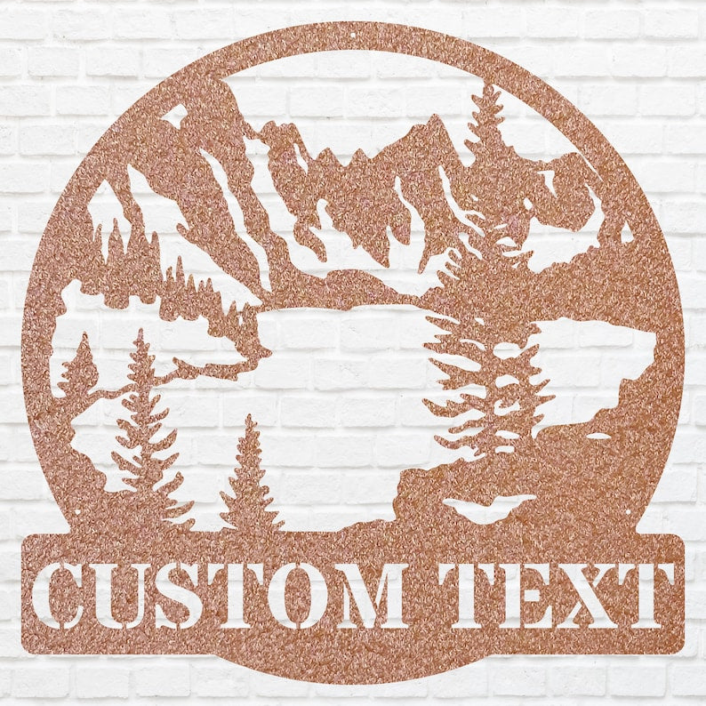 Mountain Lake Sign Custom Metal Wall Art, Mountain Metal Art