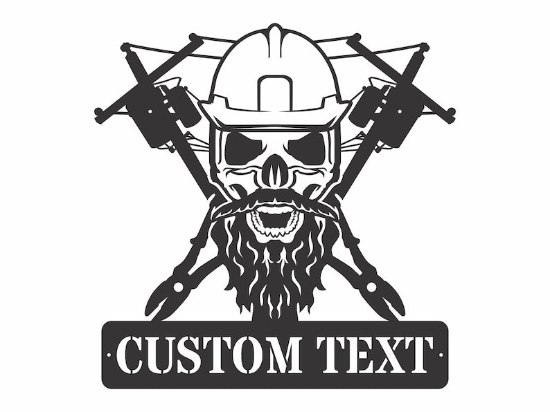 Custom Lineman Name Sign, Skull Metal Wall Art