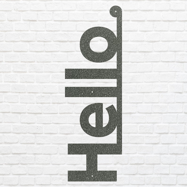 Vertical Hello Sign Metal Wall Art, Front Door Sign