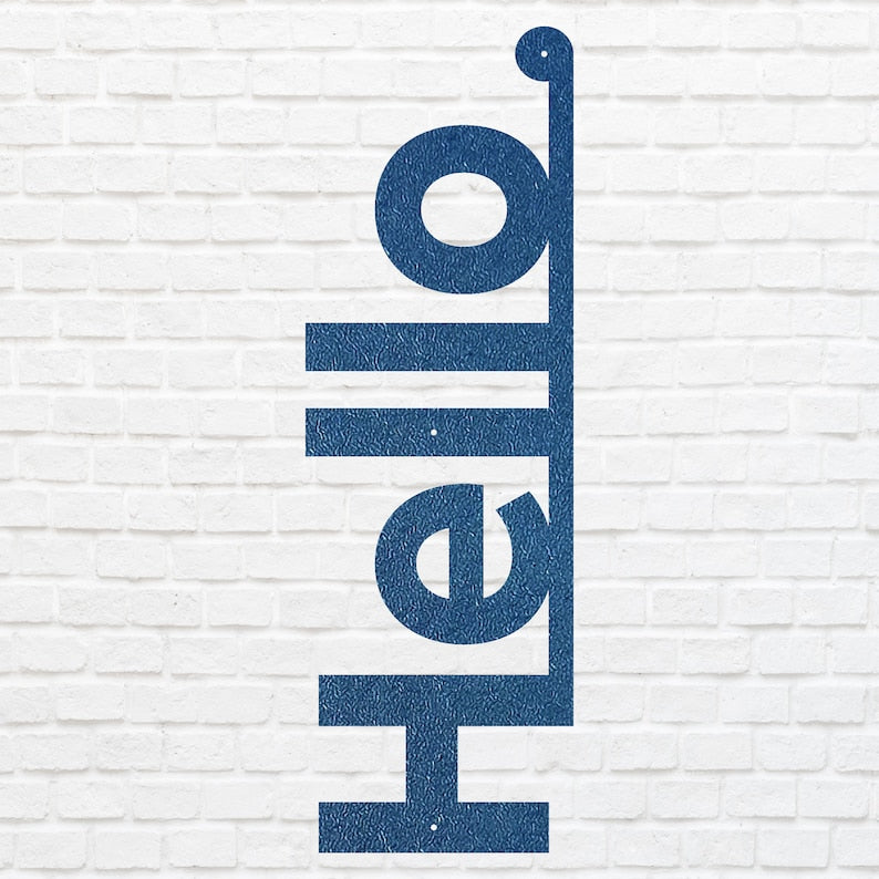 Vertical Hello Sign Metal Wall Art, Front Door Sign