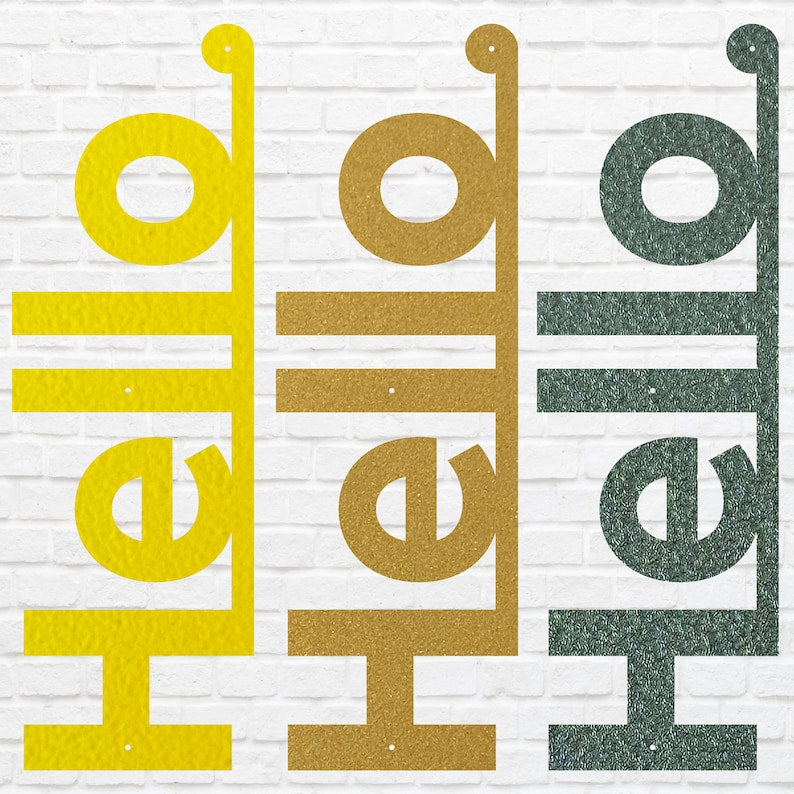 Vertical Hello Sign Metal Wall Art, Front Door Sign