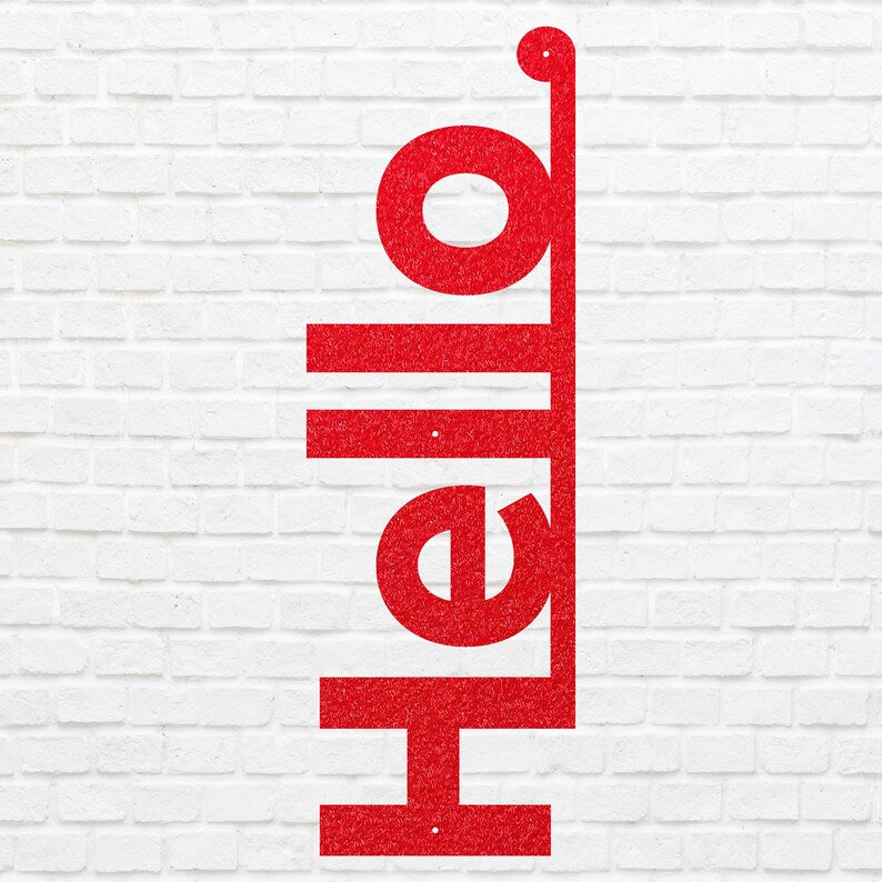 Vertical Hello Sign Metal Wall Art, Front Door Sign