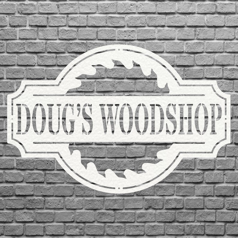 Woodshop Sign Metal Wall Art, Custom Metal Sign for Outdoor Decor