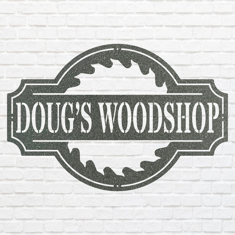 Woodshop Sign Metal Wall Art, Custom Metal Sign for Outdoor Decor