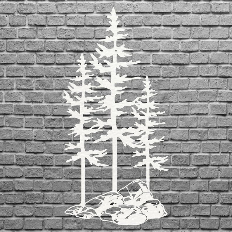 Metal Pine Trees Wall Art, Three Pine Trees On A Rock Metal Art, Metal Wall Unique Home Decor, Nature Lover Gift