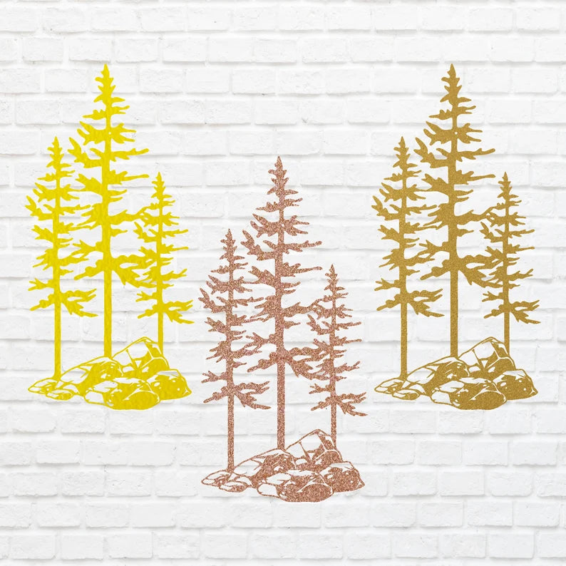 Metal Pine Trees Wall Art, Three Pine Trees On A Rock Metal Art, Metal Wall Unique Home Decor, Nature Lover Gift
