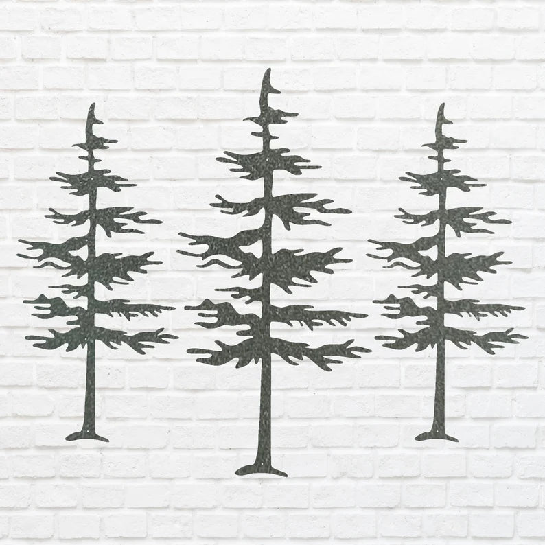 Pine Trees Wall Art, Set of 3 Tree Wall Art, Metal Tree Art, Unique Metal Wall Decor, Laser Cut Metal Wall Art Tree