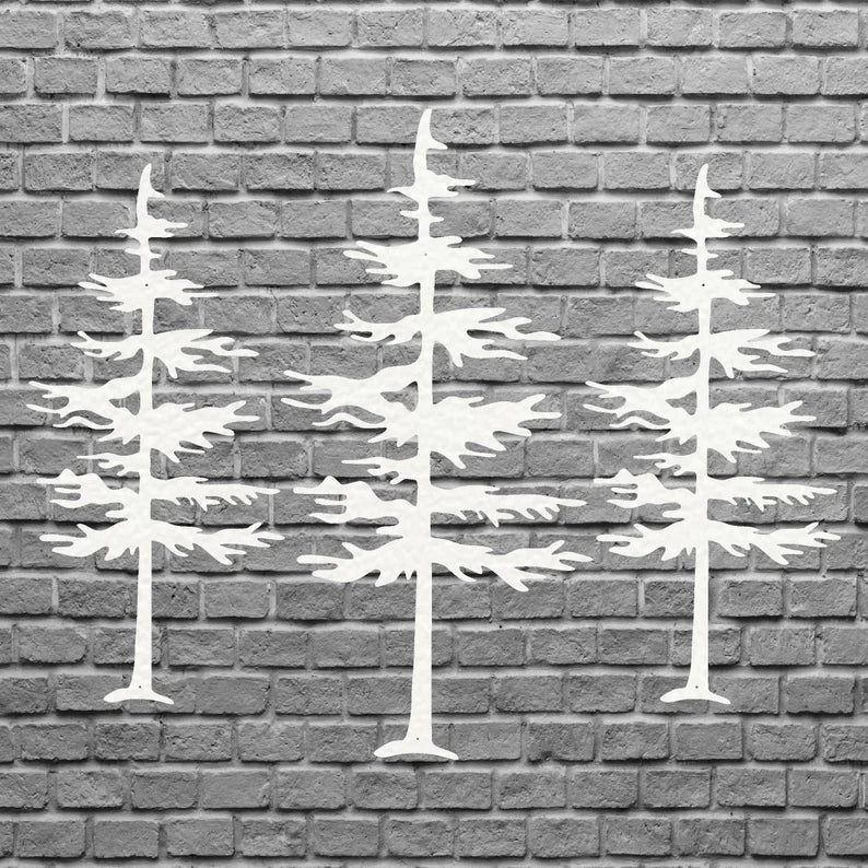 Pine Trees Wall Art, Set of 3 Tree Wall Art, Metal Tree Art, Unique Metal Wall Decor, Laser Cut Metal Wall Art Tree