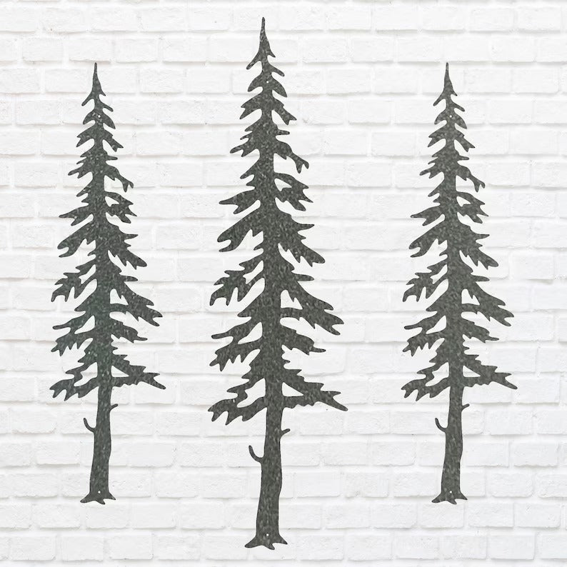 Metal Tree Wall Art, 3 Pine Trees Wall Art, Laser Cut Metal Outdoor Wall Art, Unique Metal Wall Decoration, Metal Wall Art Tree