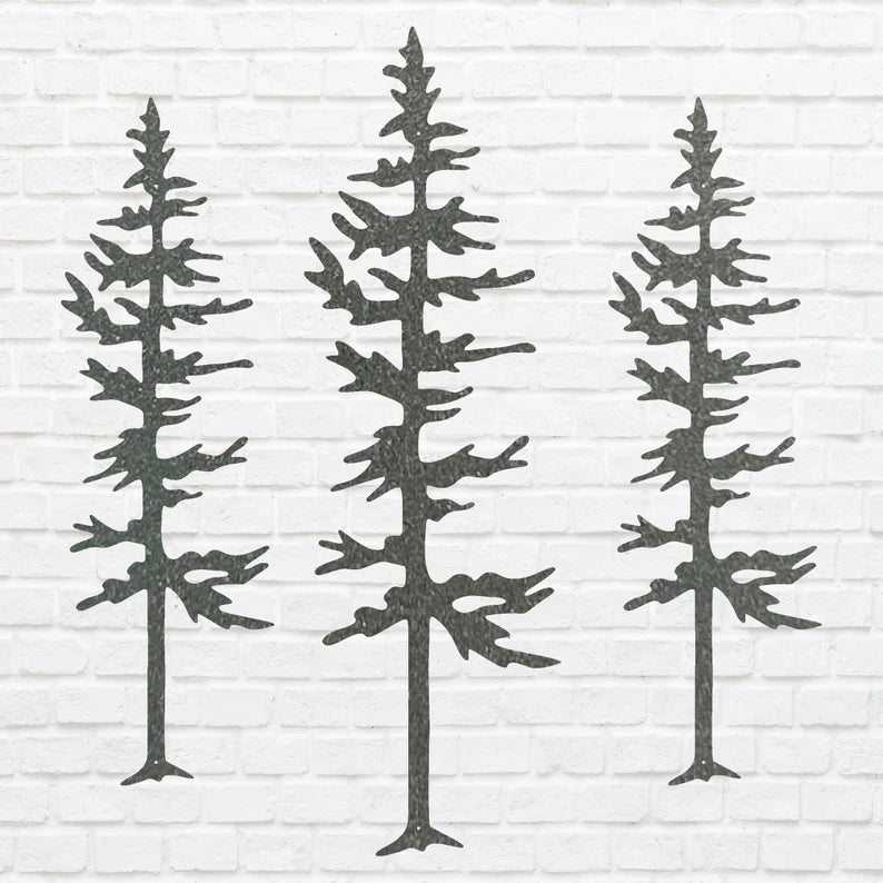 Metal Trees Art, Set of 3 Pine Trees Wall Art, Laser Cut Tree Wall Art Tree, Unique Metal Wall Decor, Metal Outdoor Art