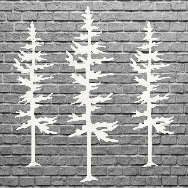 Metal Trees Art, Set of 3 Pine Trees Wall Art, Laser Cut Tree Wall Art Tree, Unique Metal Wall Decor, Metal Outdoor Art