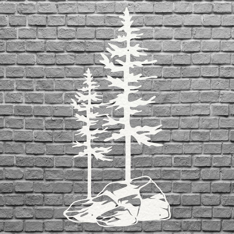 Two Pine Trees on a Rock, Metal Wall Unique Home Decor, Nature Lover Gift