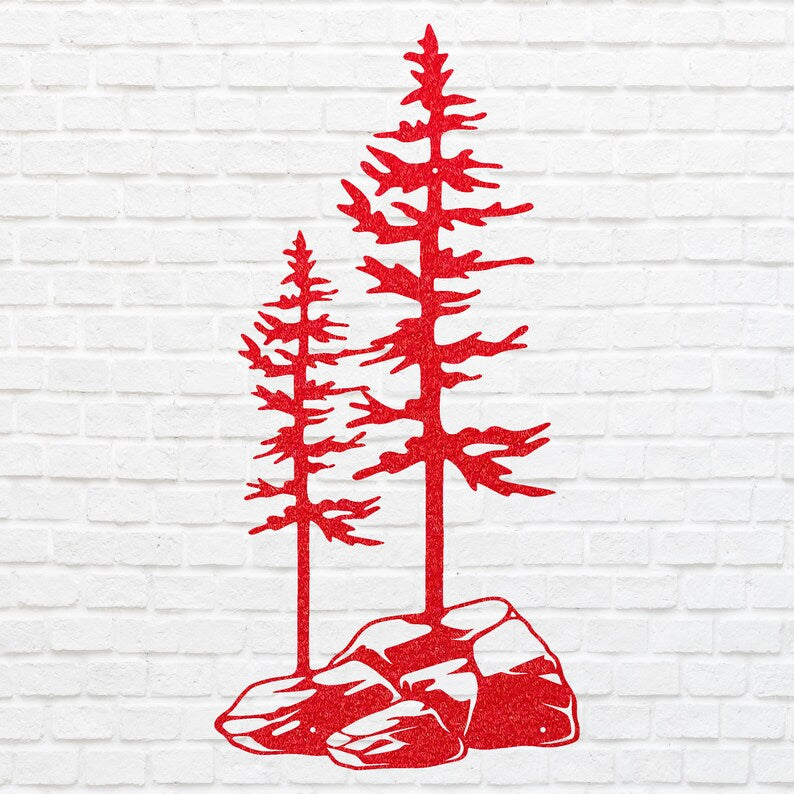 Two Pine Trees on a Rock, Metal Wall Unique Home Decor, Nature Lover Gift
