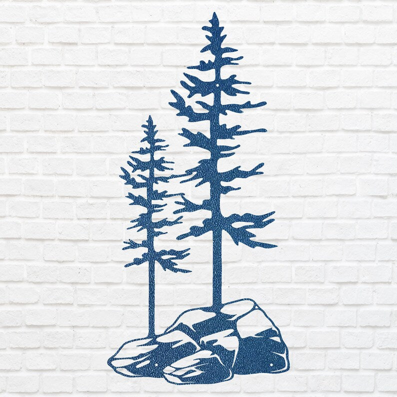 Two Pine Trees on a Rock, Metal Wall Unique Home Decor, Nature Lover Gift