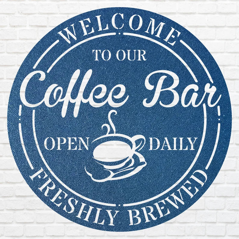 Coffee Bar Sign, Custom Metal Bar Wall Art, Metal Coffee Bar Ideas, Round Bar Wall Decor, Coffee Shop Metal Wall Art
