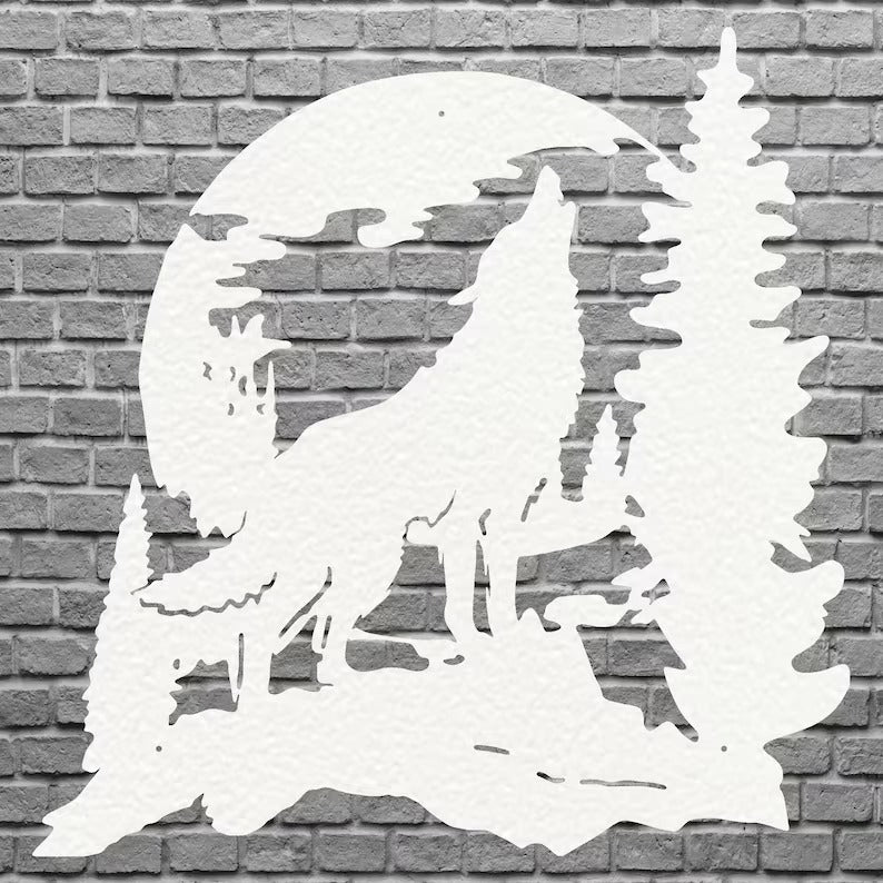 Howling Wolf Wall Art, Metal Animal Wall Art, Wolf Howling at Moon Metal Decor, Laser Cut Metal Wolf Wall Art