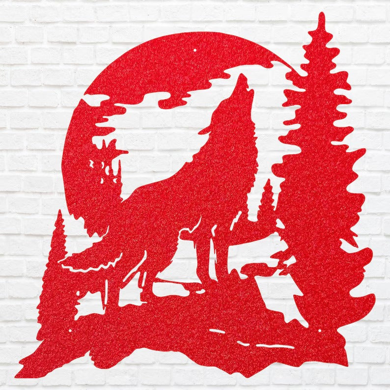 Howling Wolf Wall Art, Metal Animal Wall Art, Wolf Howling at Moon Metal Decor, Laser Cut Metal Wolf Wall Art