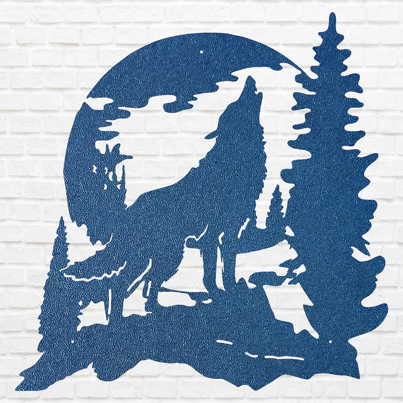 Howling Wolf Wall Art, Metal Animal Wall Art, Wolf Howling at Moon Metal Decor, Laser Cut Metal Wolf Wall Art