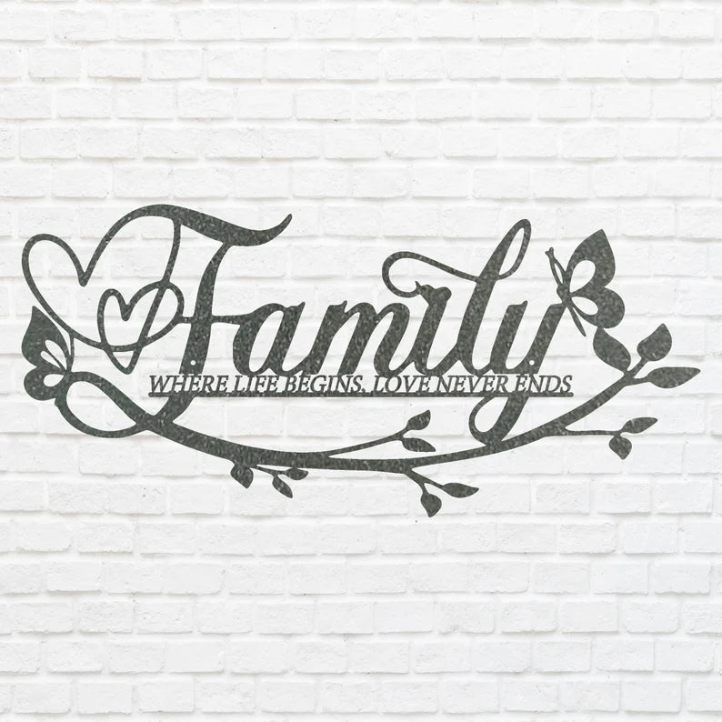 Metal Family Art, Metal Family Wall Art Décor, Custom Metal Sign, Family Heart Wall Decor, Wall Hanging Art, Farmhouse Decor For Family