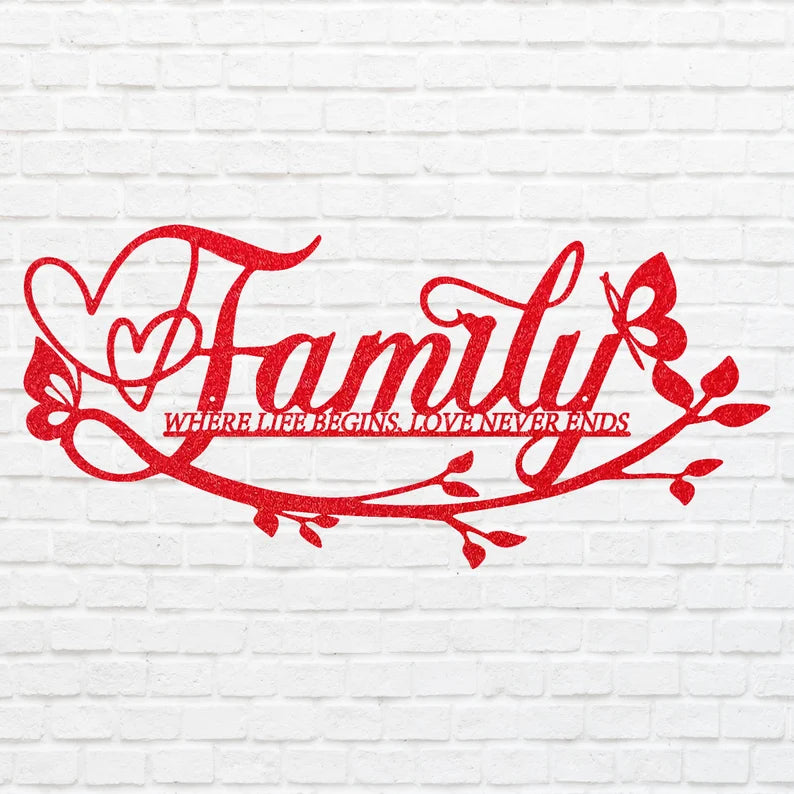 Metal Family Art, Metal Family Wall Art Décor, Custom Metal Sign, Family Heart Wall Decor, Wall Hanging Art, Farmhouse Decor For Family