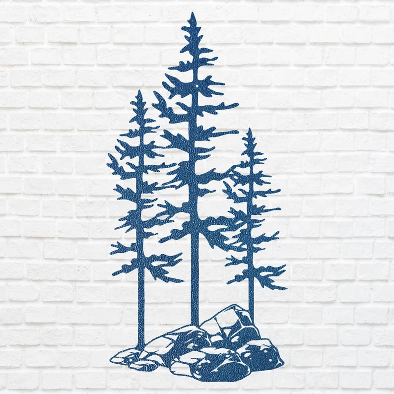 Metal Pine Trees Wall Art, Three Pine Trees On A Rock Metal Art, Metal Wall Unique Home Decor, Nature Lover Gift