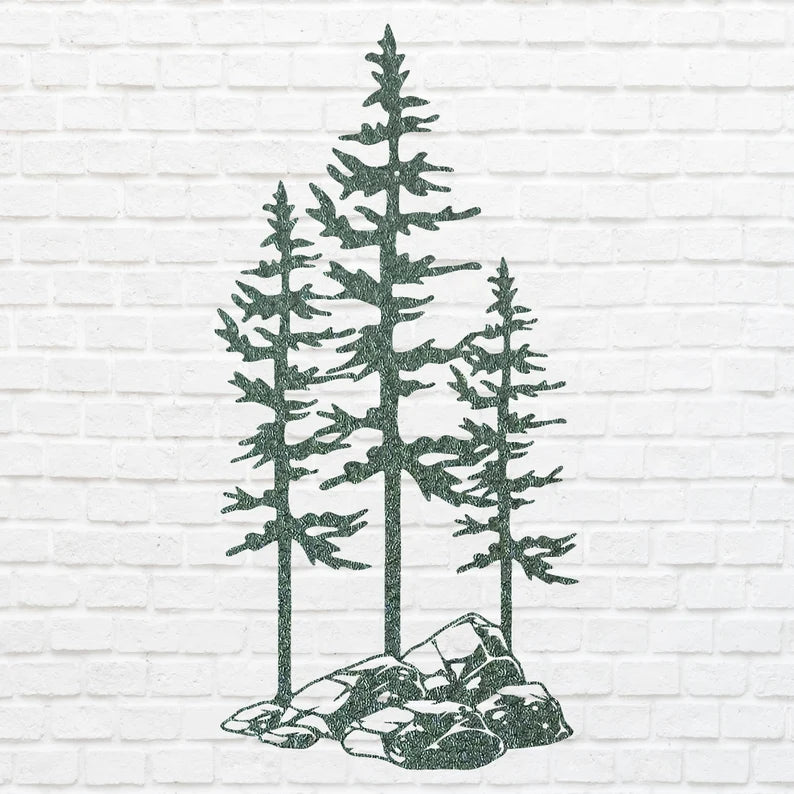 Metal Pine Trees Wall Art, Three Pine Trees On A Rock Metal Art, Metal Wall Unique Home Decor, Nature Lover Gift