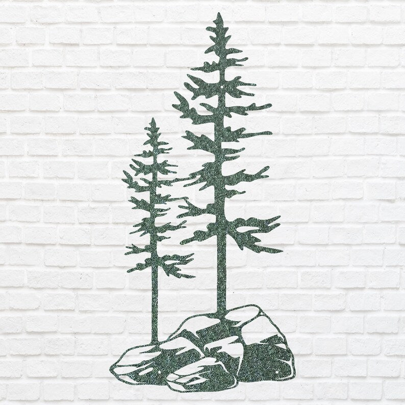 Two Pine Trees on a Rock, Metal Wall Unique Home Decor, Nature Lover Gift