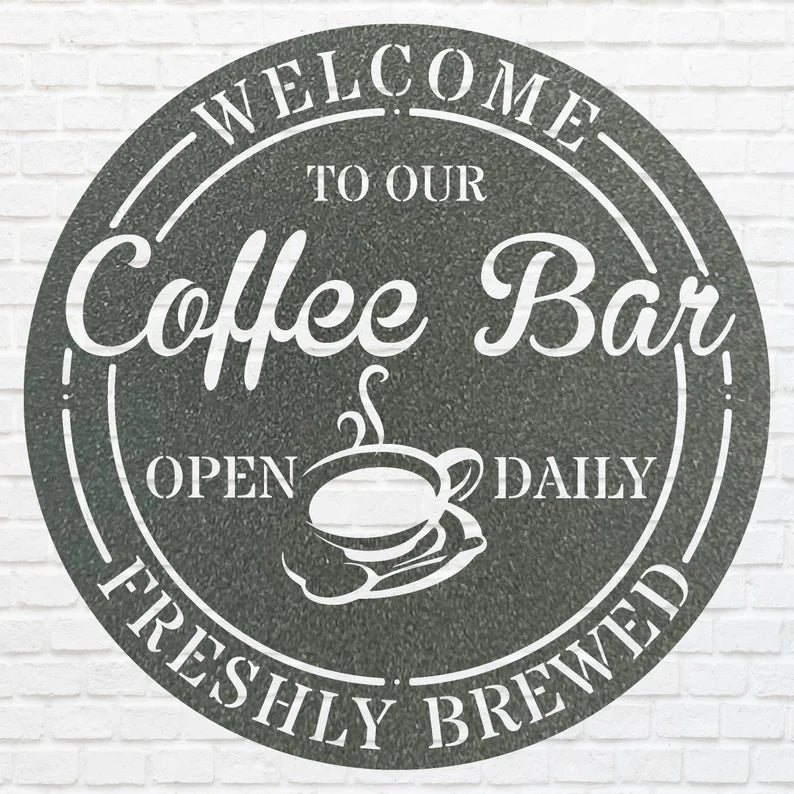 Coffee Bar Sign, Custom Metal Bar Wall Art, Metal Coffee Bar Ideas, Round Bar Wall Decor, Coffee Shop Metal Wall Art
