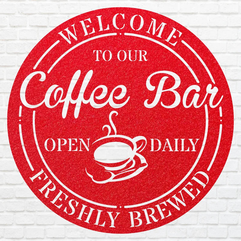 Coffee Bar Sign, Custom Metal Bar Wall Art, Metal Coffee Bar Ideas, Round Bar Wall Decor, Coffee Shop Metal Wall Art