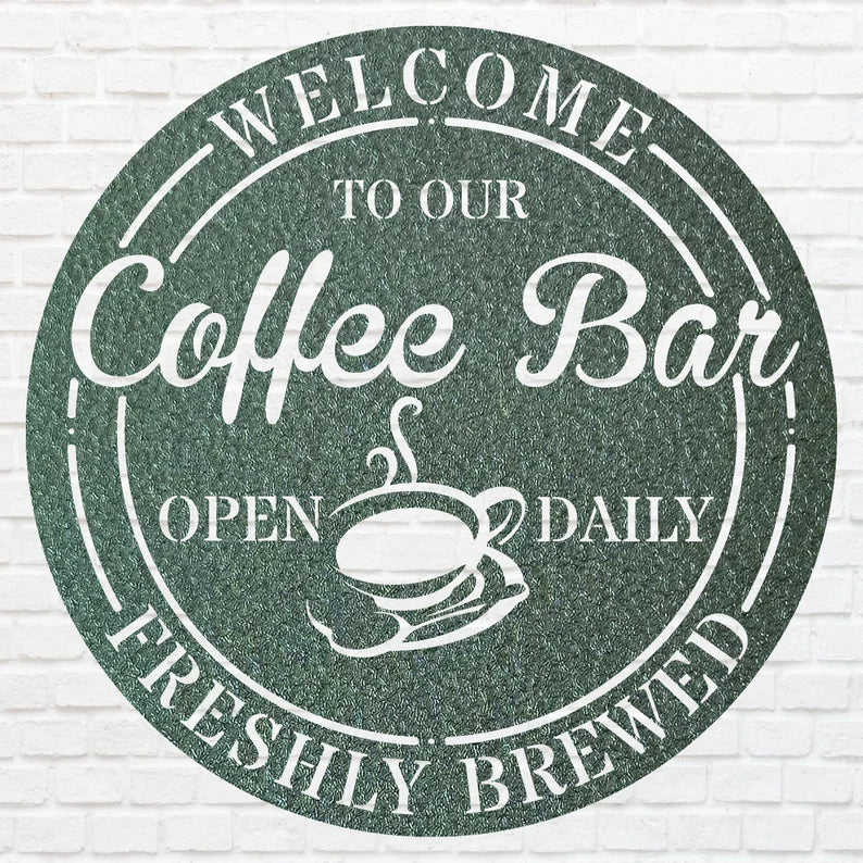 Coffee Bar Sign, Custom Metal Bar Wall Art, Metal Coffee Bar Ideas, Round Bar Wall Decor, Coffee Shop Metal Wall Art