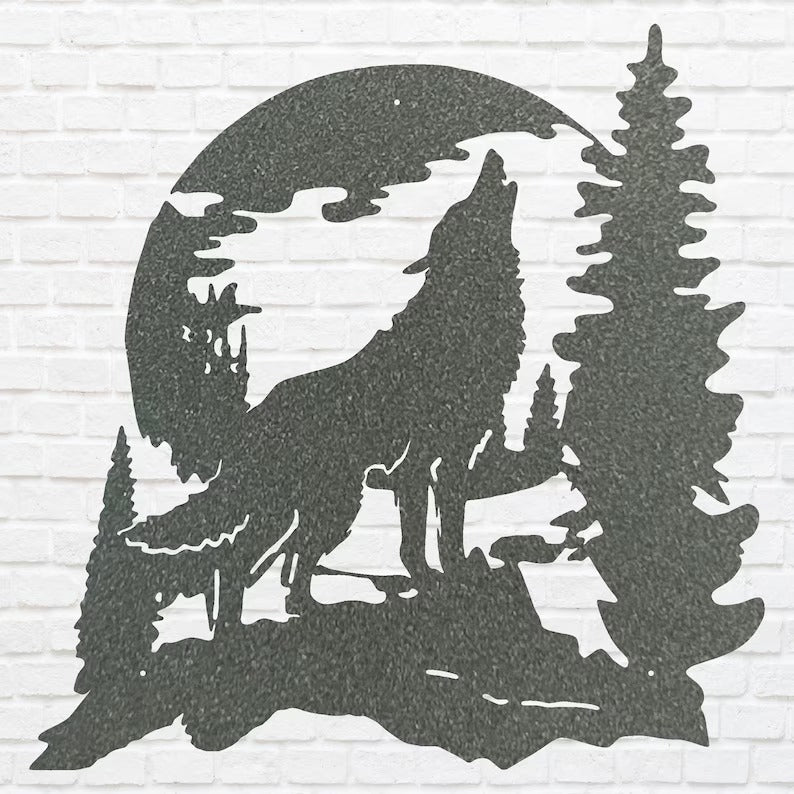 Howling Wolf Wall Art, Metal Animal Wall Art, Wolf Howling at Moon Metal Decor, Laser Cut Metal Wolf Wall Art