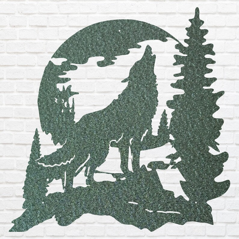 Howling Wolf Wall Art, Metal Animal Wall Art, Wolf Howling at Moon Metal Decor, Laser Cut Metal Wolf Wall Art